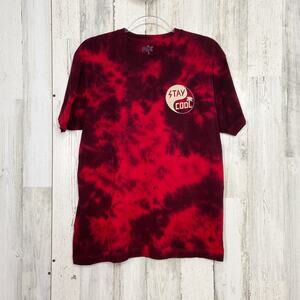 Happy Hour Tie Dye Yin Yang Graphic T-Shirt Red Black Tee Unisex Casual Size L